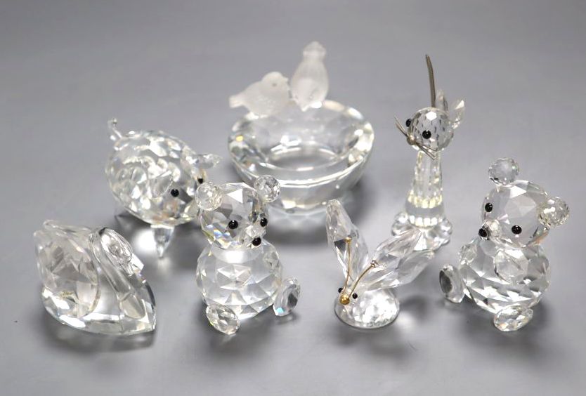Seven Swarovski animal ornaments